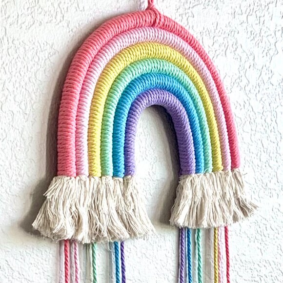 Woven Tasseled Pastel Rainbow Wall Hanging Baby Nursery Children's Room Decor - Picture 6 of 7